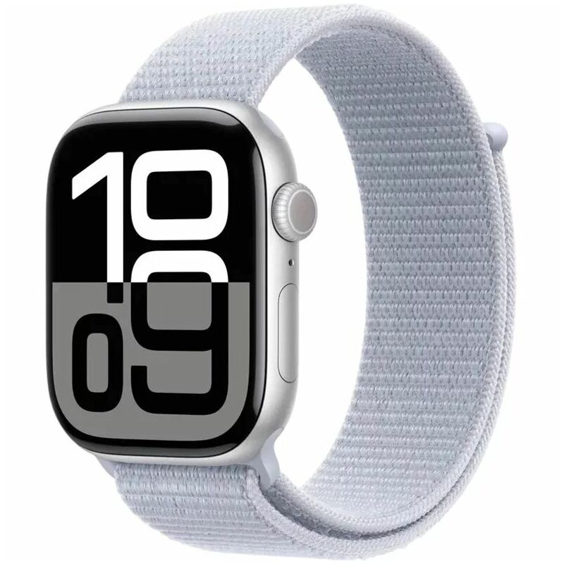 Apple Watch Series 10 GPS 46mm Silver Aluminium Case with Blue Cloud Sport Loop MWWN3 EU