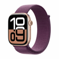 Apple Watch Series 10 GPS 46mm Rose Gold Aluminium Case with Plum Sport Loop MWWV3 EU