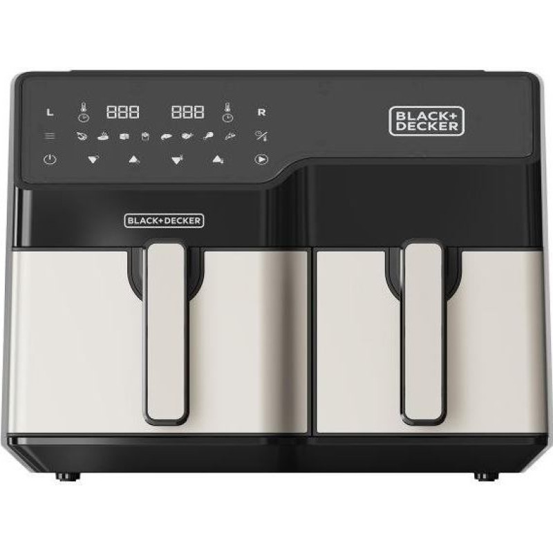 Black+Decker Black & Decker BXAF9000E Double 9 L Stand-alone 2500 W Hot air fryer Black, Stainless steel