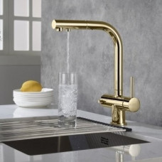 Bluewater Kitchen mixer with pull-out hose and connection for Blue Water APALA filter, 5901730616262, gold.