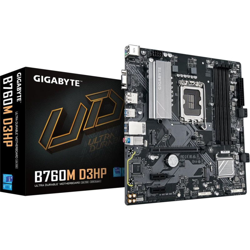 Gigabyte B760M D3HP Motherboard - Intel Core 14th Gen CPUs, 4+1+1 Phases VRM, up to 5600MHz DDR5, 2xPCIe 4.0 M.2, GbE LAN, USB 3.2 Gen 1