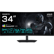 Gigabyte G34WQC2 34” WQHD Curved Gaming Monitor - 3440 x 1440, 1500R, 200Hz, 1ms, 450 cd/m2, AMD FreeSync Premium, DisplayHDR 400, HDMI 2.0, Displayport 1.4