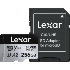 Lexar Memory card microSD 256GB C10 A2 U3 V30 205/150MB/s Silver Plus