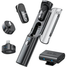 Boya Microphone Wireless Magic-02 2.4GHz with 2 transmitters and 3 receivers (Type-C, Lightning and 3.5mm Female) Black EU