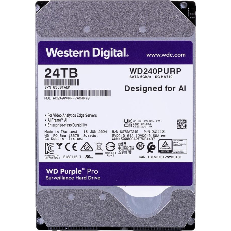 WD Western Digital Purple Pro WD240PURP internal hard drive 24 TB 7200 RPM 512 MB 3.5" Serial ATA III