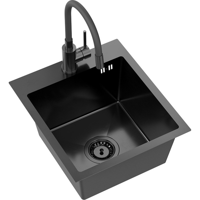 Quadron LUKE 90 black sink (40x45x20) with siphon + Maggie black mixer tap ZH4045PVDBLM_3323503PVDB LM