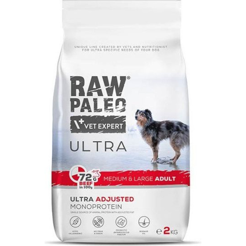 Vetexpert RAW PALEO Ultra Medium&Large Adult Beef - dry dog ​​food - 10 kg