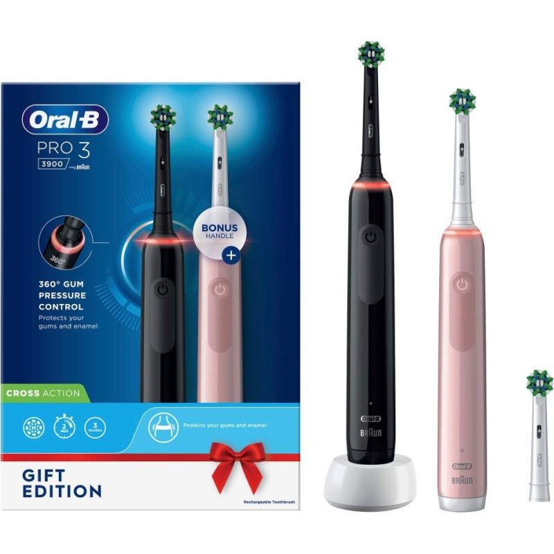 Braun Oral-B Pro 3 3900N Gift Edition Adult Rotating-oscillating toothbrush Black, Pink