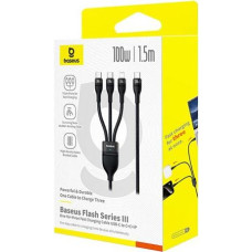 Baseus Cable Flash Series 3-in-1 Fast Charging Data Cable (Type-C to Lightning + Type-C + Type-C), 100W, 1.5m Black (P10377502111-00)