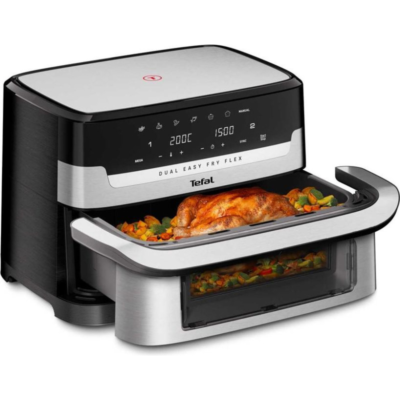 Tefal Dual Easy Fry Flex EY922D 9 L Stand-alone Hot air fryer Black, Stainless steel
