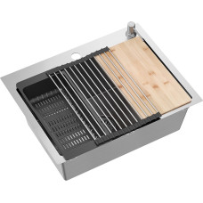 Quadron Kitchen sink with siphon, 1 bowl, without tap hole + Qmat + insert + dispenser + board LUKE