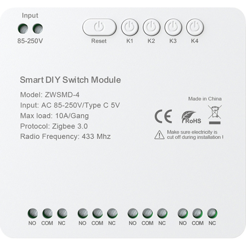 Avatto ZigBee 4-channel switch module with voltage-free DC 32V contact Avatto ZWSMMD-4-250V