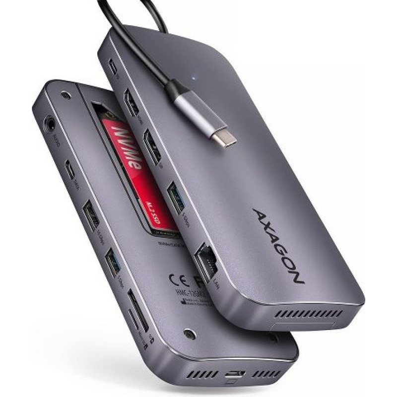 Axagon HMC-12GM2 USB hub 12in1 10Gbps HDMI DP LAN M.2
