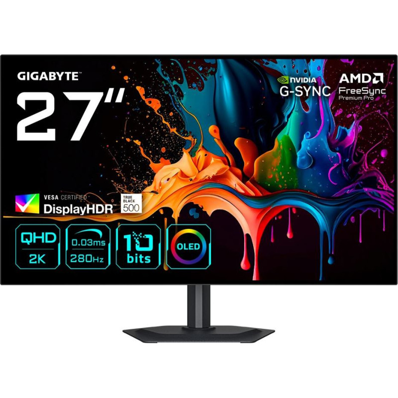 Gigabyte MO27Q28G 27" OLED QHD Gaming Monitor - 2560 x 1440, 280Hz, 0.03ms, 335 cd/m&sup2;, Display HDR True Black 500, HDMI 2.1, Displayport 1.4