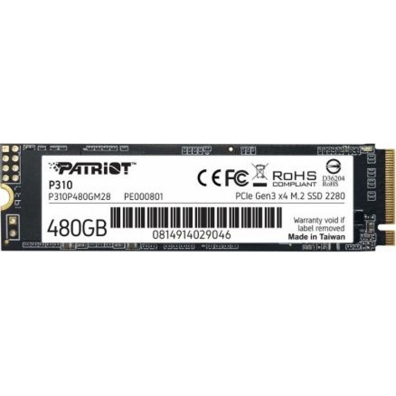 Patriot SSD drive P310 480GB M.2 2280 1700/1500 PCIe NVMe Gen3 x 4