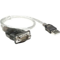 Manhattan USB-A to Serial Converter cable, 45cm, Male to Male, Serial/RS232/COM/DB9, Prolific PL-2303RA Chip, Black/Silver cable, Three Year Warranty, Equivalent to ICUSB232V2