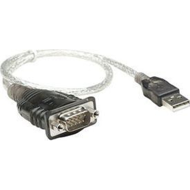 Manhattan USB-A to Serial Converter cable, 45cm, Male to Male, Serial/RS232/COM/DB9, Prolific PL-2303RA Chip, Black/Silver cable, Three Year Warranty, Equivalent to ICUSB232V2