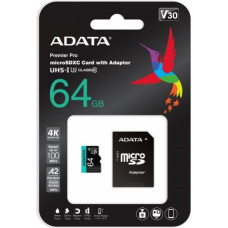 Adata Memory card microSD Premier Pro 64 GB UHS1 U3 V30 A2 + adapter