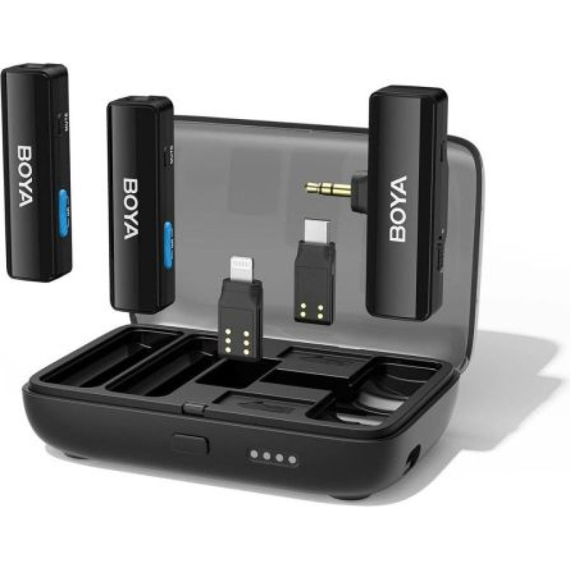 Boya Microphone Wireless, All-in-one, 2.4GHz, 1 receiver and 2 transmitter, Ultra-Long Battery Life Black EU