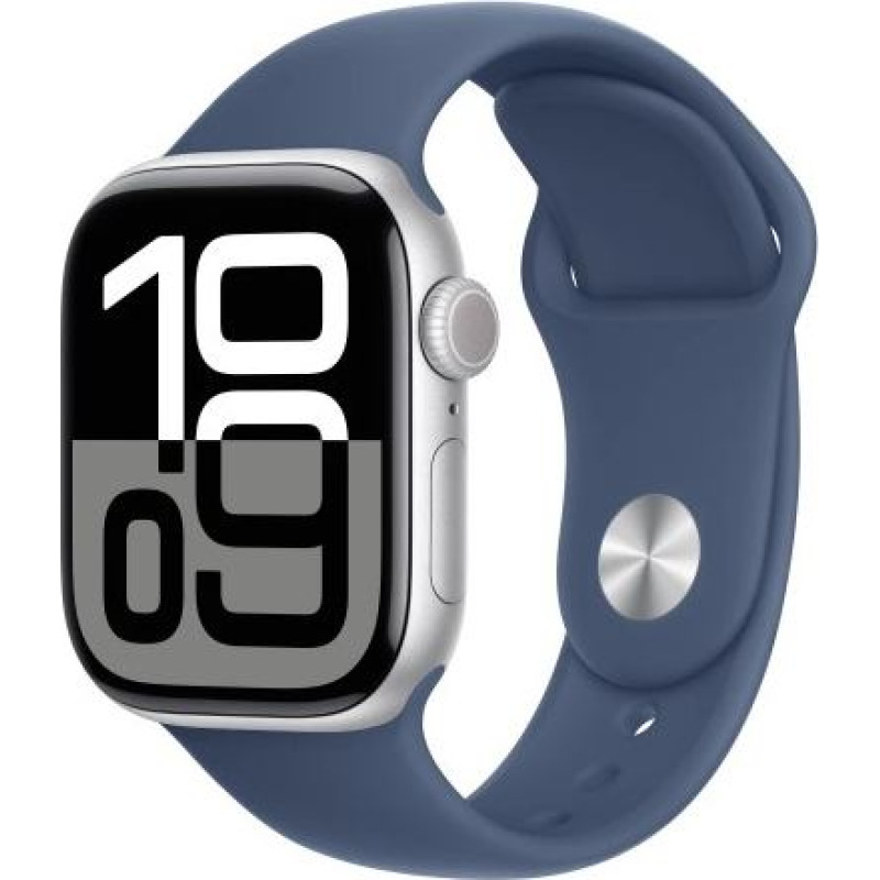 Apple Watch Series 10 GPS 42 mm Silver Aluminium Case with Denim Sport Band - M/L