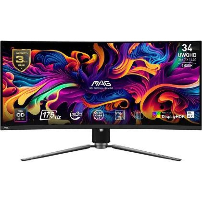 MSI Monitor MAG 341CQP QD-OLED 34 inches/QD-LED/UWQHD/Curved/175Hz/Black