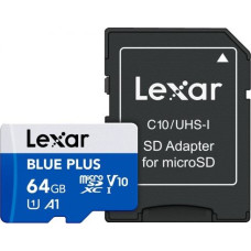 Lexar Memory card microSD card 64GB C10 A1 U3 V10 100MB/s Blue Plus