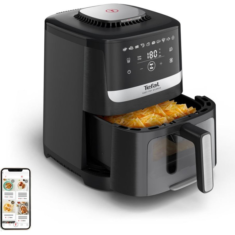 Tefal Easy Fry Silence EY5568E0 fryer Single 5 L Stand-alone Hot air fryer Black, Stainless steel
