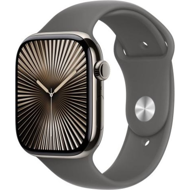 Apple Watch Series 10 GPS + Cellular 46 mm Natural Titanium Case with Stone Grey Sport Band - S/M