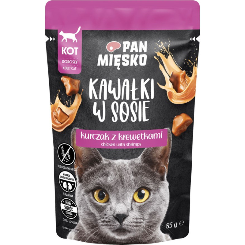 Pan Mięsko PAN MIĘSKO Pieces in sauce Chicken with shrimps - wet cat food - 85g