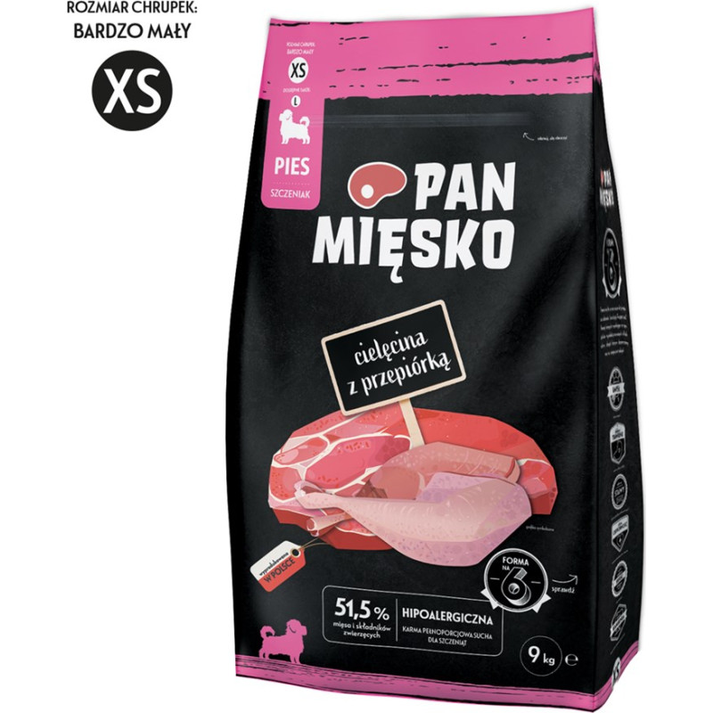 Pan Mięsko PAN MIĘSKO Veal with quail XS - dry food for puppies - 9kg