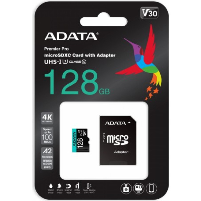 Adata Memory card microSD Premier Pro 128 GB UHS1 U3 V30 A2 + adapter