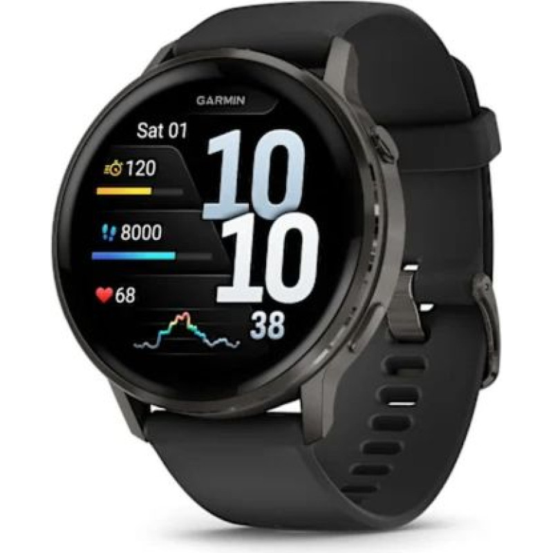 Garmin Venu 4 Smart Watch 45mm, GPS, Black with Dark Gray Silicone Band EU