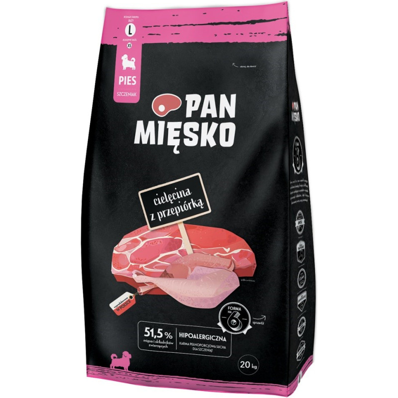 Pan Mięsko PAN MIĘSKO Veal with quail L puppy - dry dog food - 20kg