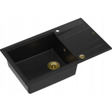 Graniteq Zlewozmywak GraniteQ EVAN 136 XL zlewozmywak z syfonem Push To Open 1-komorowy z/o (860x500x210, kom. 420x490) pure carbon / elementy złote