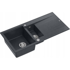 Graniteq Zlewozmywak GraniteQ EVAN 156 GraniteQ zlewozmywak z syfonem Push To Open 1,5-komorowy z/o (1000x500x210, kom. 420x480) black diamond / elementy stalowe