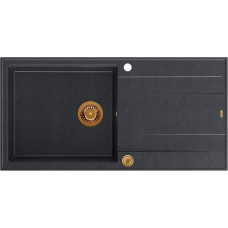 Graniteq Zlewozmywak GraniteQ EVAN 146 XL GraniteQ zlewozmywak z syfonem Push 2 Open 1-komorowy z/o (1000x500x210, kom. 420x480) black diamond / elementy miedziane