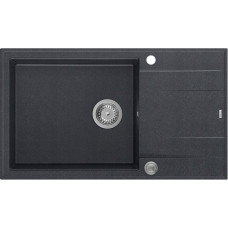 Graniteq Zlewozmywak GraniteQ EVAN 136 XL GraniteQ zlewozmywak z syfonem Push To Open 1-komorowy z/o (860x500x210, kom. 420x490) black diamond / elementy stalowe