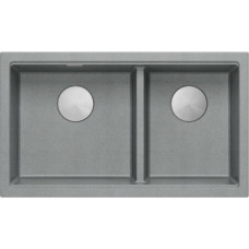 Graniteq QUADRON | LOGAN 120 | granitowy zlewozmywak kuchenny SILVER STONE + STAL | wymiar: 76 x 45 x 23,5 cm | 2-komorowy wpuszczany | podbudowa szafki od: 80 cm