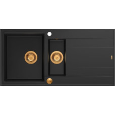 Graniteq Zlewozmywak GraniteQ EVAN 156 GraniteQ zlewozmywak z syfonem Push To Open 1,5-komorowy z/o (1000x500x210, kom. 420x480) pure carbon / elementy miedziane