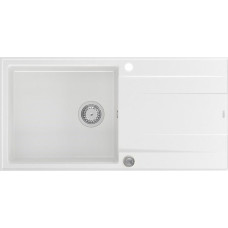 Graniteq Zlewozmywak GraniteQ EVAN 146 XL GraniteQ zlewozmywak z syfonem Push 2 Open 1-komorowy z/o (1000x500x210, kom. 420x480) snow white / elementy stalowe