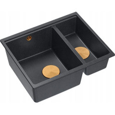 Graniteq Zlewozmywak GraniteQ QUADRON | LOGAN 150 | granitowy zlewozmywak kuchenny CZARNY + MIEDŹ PVD | wymiary: 56 x 46 x 22 cm | 1,5-komorowy wpuszczany | podbudowa szafki od: 60 cm