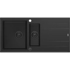 Graniteq Zlewozmywak GraniteQ EVAN 156 GraniteQ zlewozmywak z syfonem Push To Open 1,5-komorowy z/o (1000x500x210, kom. 420x480) pure carbon / elementy pure carbon