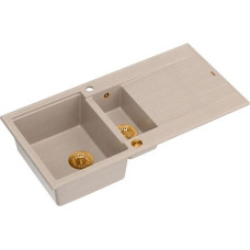 Graniteq Zlewozmywak GraniteQ EVAN 156 zlewozmywak z syfonem Push To Open 1,5-komorowy z/o (1000x500x210, kom. 420x480) pearl beige / elementy miedziane