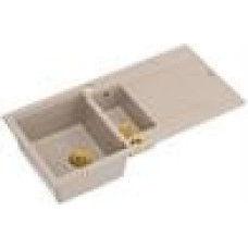 Graniteq Zlewozmywak GraniteQ EVAN 156 zlewozmywak z syfonem Push To Open 1,5-komorowy z/o (1000x500x210, kom. 420x480) pearl beige / elementy złote