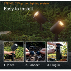 Steinel Zestaw 2x oprawa ogrodowa wbijana SPOT GARDEN 24V  LED nightmatic 7,84W 363lm 1800-4000K RGBWW  IP65  IK03 antracyt / aluminium plus zasilacz 35W plus przew&oacute;d plus tr&oacute;jnik