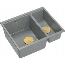 Graniteq Zlewozmywak GraniteQ QUADRON | LOGAN 150 | granitowy zlewozmywak kuchenny SZARY + ZŁOTO PVD | wymiary: 56 x 46 x 22 cm | 1,5-komorowy wpuszczany | podbudowa szafki od: 60 cm