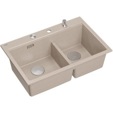 Graniteq Zlewozmywak GraniteQ MARC 120 WORKSTATION zlewozmywak 2-komorowy 760*500*235 mm pearl beige + syfon push to open + dozownik stal szcz.+ wkładka ociekowa+ Qmata +deska/ elementy stalowe