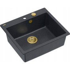 Graniteq Zlewozmywak GraniteQ MORGAN 110 GraniteQ zlewozmywak black diamond z syfonem Push To Open kol. złoty 1-komorowy b/o + zaczepy 4 szt