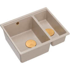 Graniteq Zlewozmywak GraniteQ LOGAN 150 zlewozmywak PEARL BEIGE 56x46x22 cm 1,5-komorowy b/o podwieszany + syfon manualny miedź save space