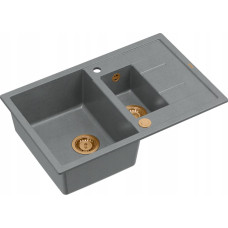 Graniteq Zlewozmywak GraniteQ MORGAN 156 GraniteQ zlewozmywak silver stone z syfonem Push To Open okrągły 1,5-komorowy z/o / elementy miedziane